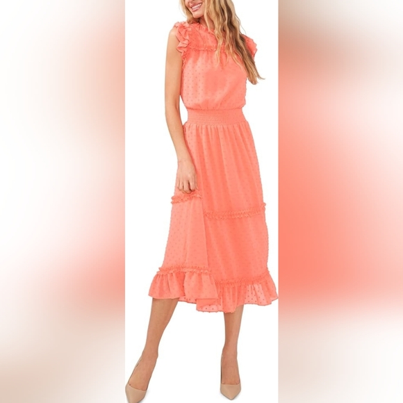 CeCe Clip Dot Flutter Sleeve Midi Dress Size NWT Size Small - Picture 5 of 5